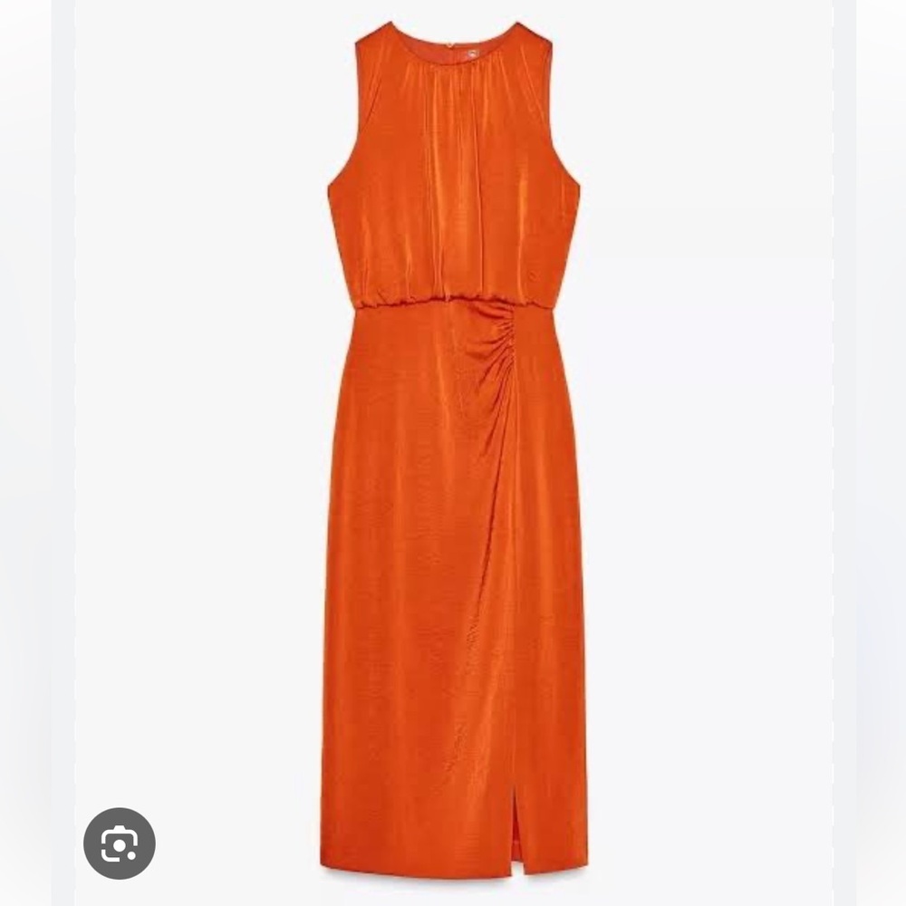 Zara Orange Midi Satin Dress | L